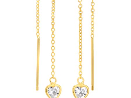 9ct Gold Silverfilled CZ Heart Threads Earrings Online now