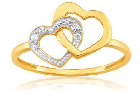 9ct Superb Yellow Gold 2 Diamonds Ring Hot on Sale