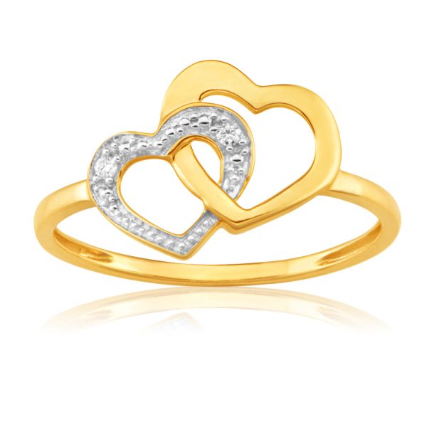 9ct Superb Yellow Gold 2 Diamonds Ring Hot on Sale