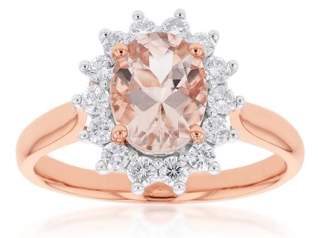 9ct Rose Gold 1.50ct Morganite and 0.50ct Diamond Halo Ring Online Hot Sale