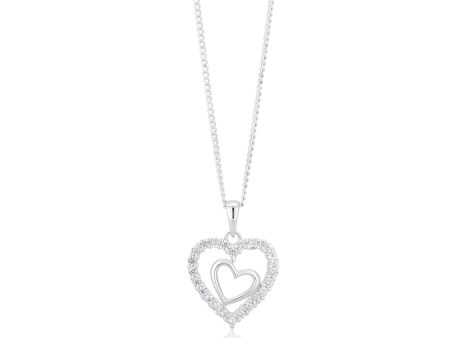 Sterling Silver Zirconia Double Heart Pendant Hot on Sale