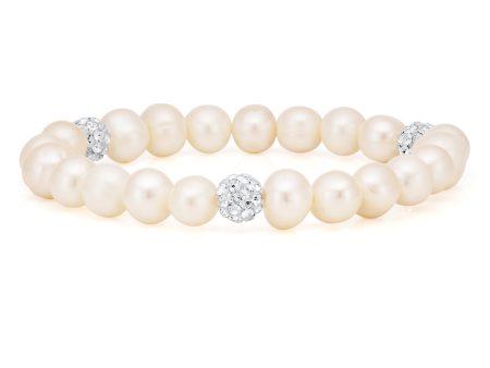 White 7.5-8mm Freshwater Pearl and Crystal Bracelet Discount