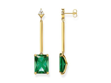 Thomas Sabo Gold Plated Sterling Silver Magic Stone Green Drop Earrings Hot on Sale