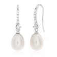 Sterling Silver White Freshwater Pearl + Cubic Zirconia Drop Earrings For Cheap