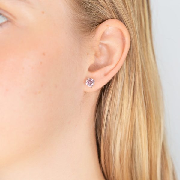 Sterling Silver Zirconia Round 6.55mm Pink Stud Earrings Online now