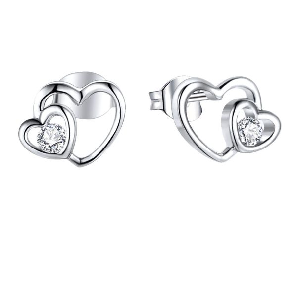 Sterling Silver Zirconia Double Heart Stud Earrings Online Sale