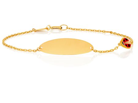 9ct Yellow Gold 15cm Bracelet with A Red Enamel Ladybug ID Discount