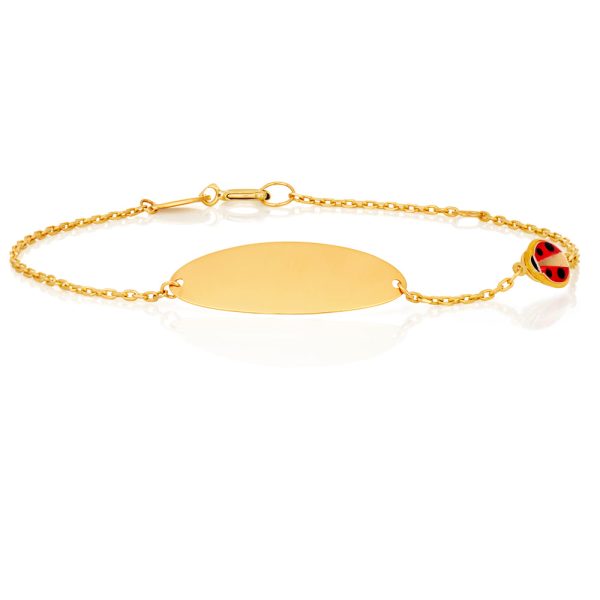 9ct Yellow Gold 15cm Bracelet with A Red Enamel Ladybug ID Discount