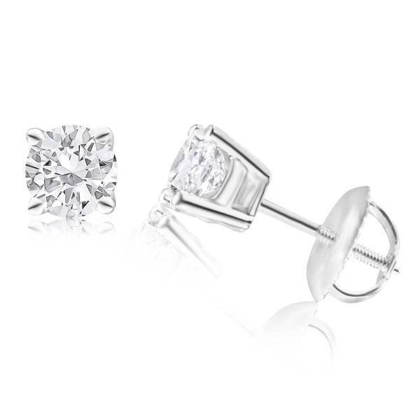 18ct White Gold Screwback Stud Earrings With 1 Carat Of Diamonds Discount