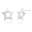 Sterling Silver Zirconia Open Star Stud Earrings SS Cheap