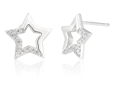 Sterling Silver Zirconia Open Star Stud Earrings SS Cheap