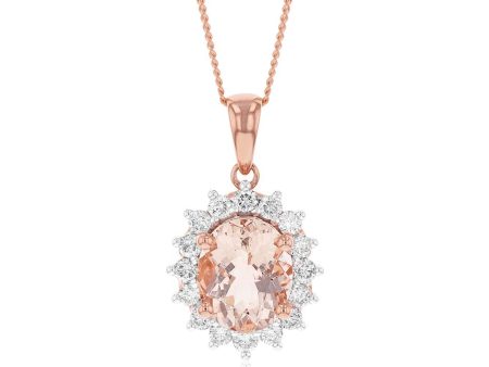 9ct Rose Gold 2.30ct Morganite and Diamond Pendant on 45cm 9ct Rose Gold Chain Online now