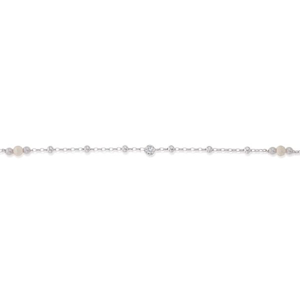 Sterling Silver Zirconia and Plain and Stardust Ball 26cm Anklet For Cheap