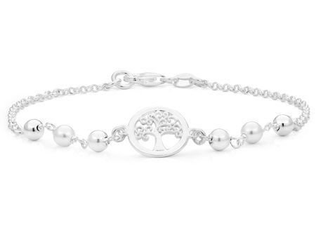 Sterling Silver Tree of Life and Simulated Pearl Fancy Bracelet 19cm Sale