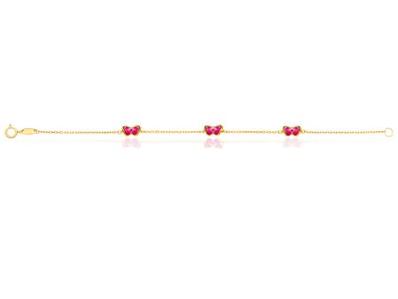 9ct Yellow Gold 16cm Bracelet with 3 Red Enamel Butterflies Sale