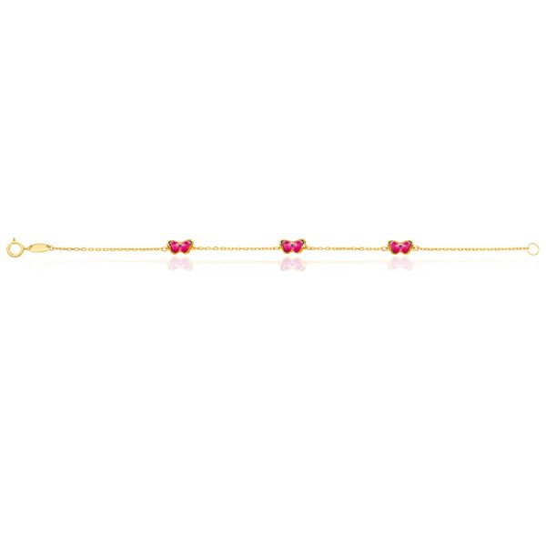 9ct Yellow Gold 16cm Bracelet with 3 Red Enamel Butterflies Sale