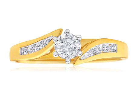 18ct Yellow Gold & White Gold Diamond Ring For Sale