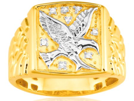 8 Diamonds Eagle Mens Ring in 9ct Yellow Gold Online Sale