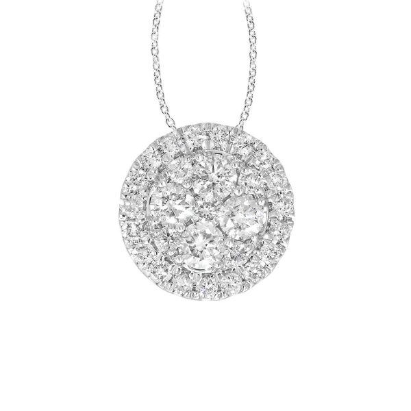 9ct White Gold 1 2 Carat Diamond Cluster Pendant on 45cm Chain For Discount