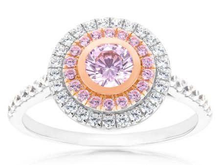 Sterling Silver Rhodium And Rose Gold Plated White And Pink CZ Round Ring Hot on Sale