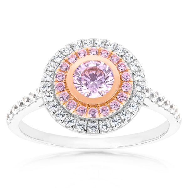 Sterling Silver Rhodium And Rose Gold Plated White And Pink CZ Round Ring Hot on Sale