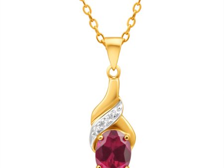 9ct Delightful Yellow Gold Created Ruby 8x6mm + Diamond Pendant Online