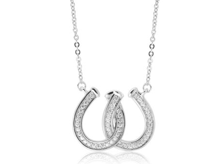 Sterling Silver Zirconia Double Horseshoe Pendant on Chain Cheap