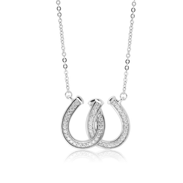 Sterling Silver Zirconia Double Horseshoe Pendant on Chain Cheap