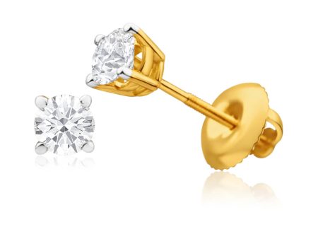 18ct Yellow Gold 1 2 Diamond Stud Earrings Sale