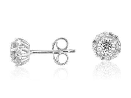 Sterling Silver Zirconia Round Stud Earrings For Cheap