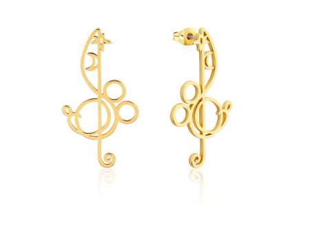 Disney Fantasia Gold Plated Treble Clef Mickey 60mm Drop Earrings For Sale