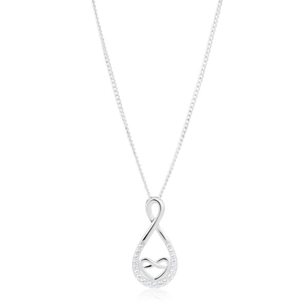 Sterling Silver Rhodium Plated Cubic Zirconia Heart & Infinity Pendant For Cheap