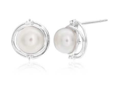 Sterling Silver White Freshwater Pearl Studs Earrings For Discount