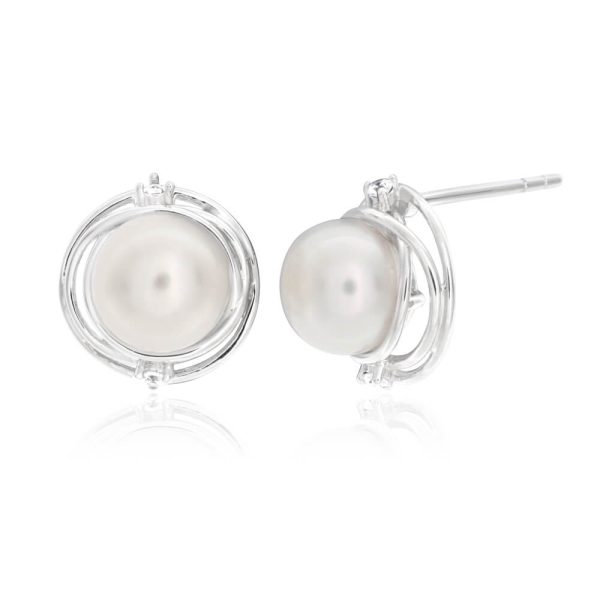 Sterling Silver White Freshwater Pearl Studs Earrings For Discount