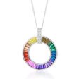 Sterling Silver Rainbow Multicolour Cubic Zirconia On Open Circle Pendant on Sale