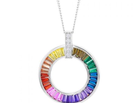 Sterling Silver Rainbow Multicolour Cubic Zirconia On Open Circle Pendant on Sale