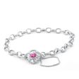 Sterling Silver Pink Cubic Zirconia Belcher Padlock Bracelet For Sale