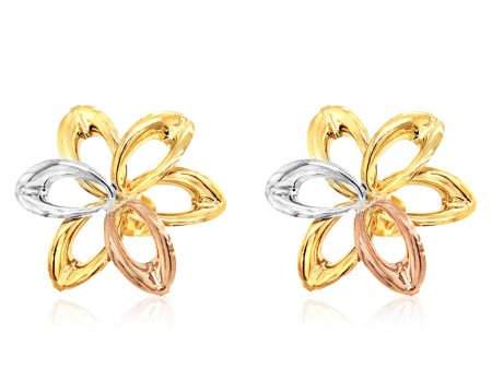 9ct Three-Tone Gold Flower Cutout Stud Earrings Online