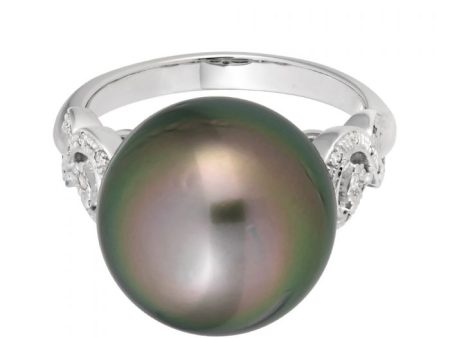 9ct Tahitian Pearl & Diamond Ring For Cheap