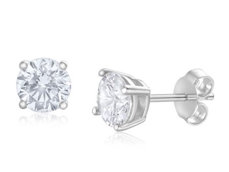 Sterling Silver Zirconia Round 6.55mm White  Stud Earrings Discount