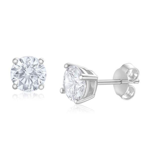 Sterling Silver Zirconia Round 6.55mm White  Stud Earrings Discount