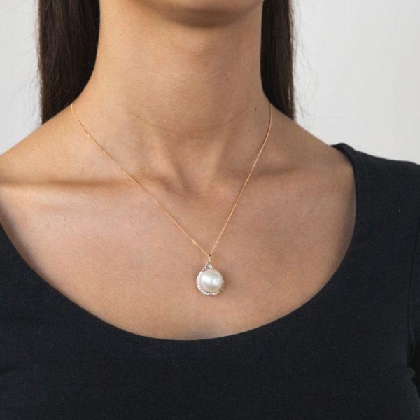 9ct 13-15mm White South Sea Pearl and Diamond Pendant on 45cm Chain on Sale