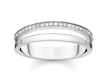 Sterling Silver Thomas Sabo Charm Club Zirconia Double Band Ring Sale