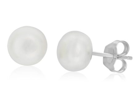 White 7-8mm Freshwater Pearl Stud Earrings Cheap