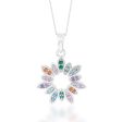 Sterling Silver Rainbow Multicolour Cubic Zirconia Flower Pendant Supply