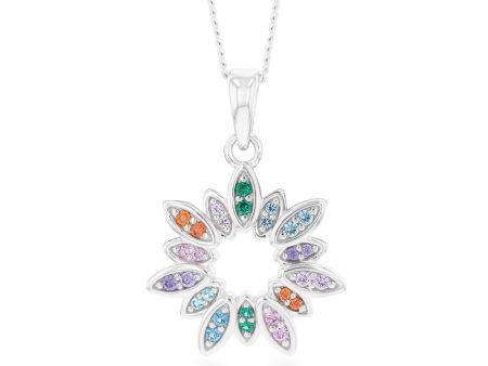 Sterling Silver Rainbow Multicolour Cubic Zirconia Flower Pendant Supply