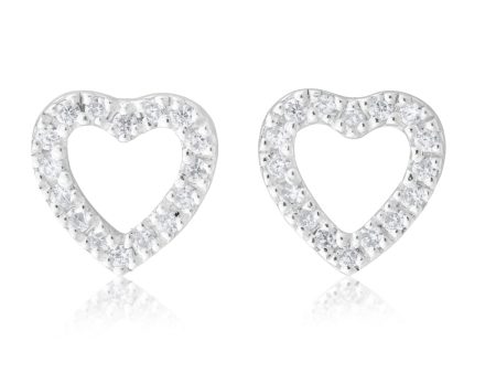 Sterling Silver Zirconia Open Heart Stud Earrings Cheap