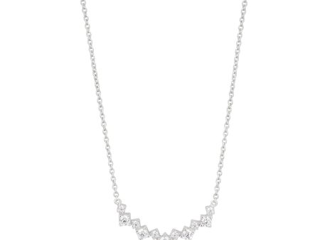 Sterling Silver Rhodium Plated Cubic Zirconia Fancy Curve Bar Necklace 40cm+5cm Online now