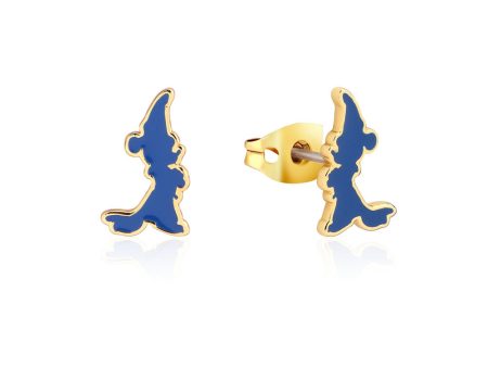 Disney Fantasia Gold Plated Sorcerer s Mickey Enamel Silhoutte 15mm Stud Earrings Supply