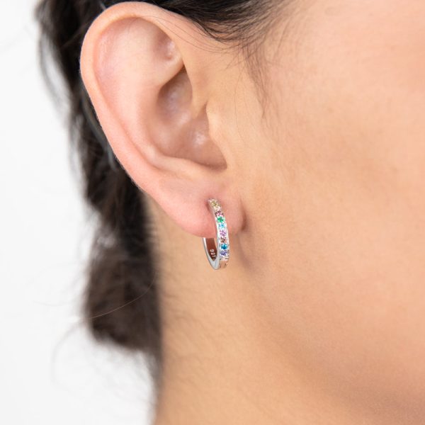 Sterling Silver Rainbow Multicolour Cubic Zirconia Hoop Earrings Online Sale